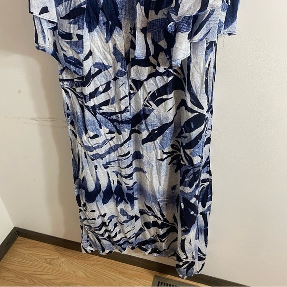 Chico’s Palm Print Maxi Dress Sz 2 Large Blue White Sleeveless Beach Vacation - Picture 8 of 9